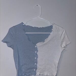 SHEIN Blue and White Ribbed Crop Top